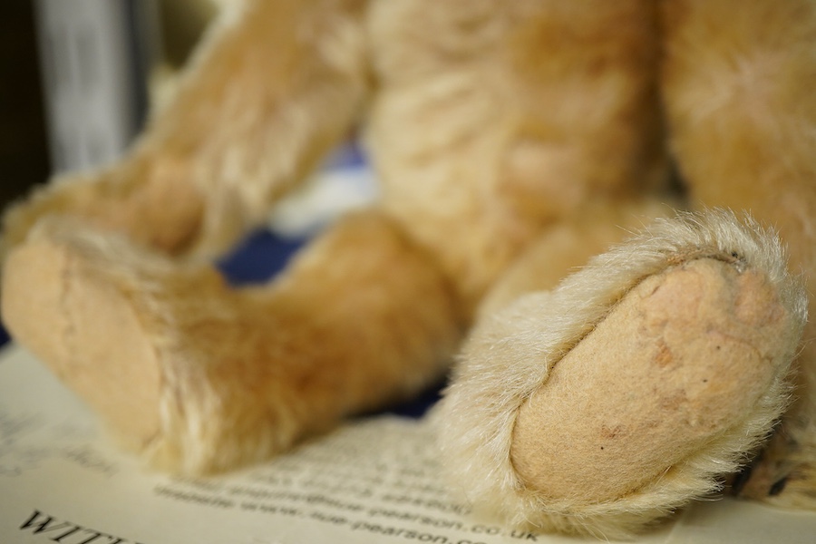 A small Steiff with tartan scarf, c.1908, approx. 26cm long